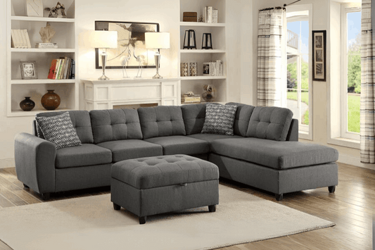 Stonenesse Sectional Sofa with Storage Ottoman Set Grey 500413-S2