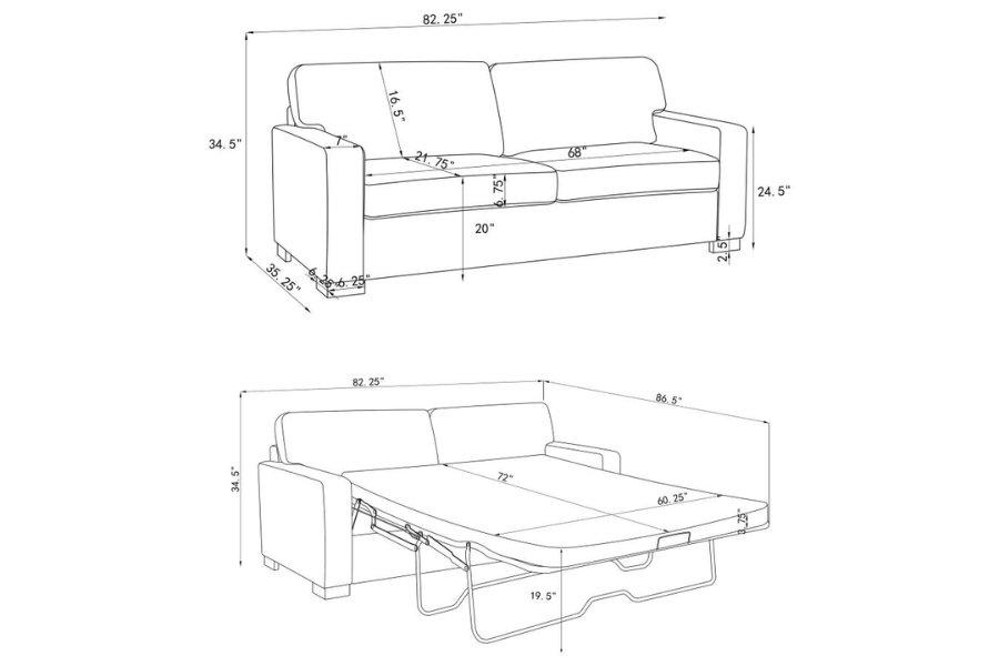 Simpson Upholstered Sofa Sleeper with Queen Mattress Grey 360050