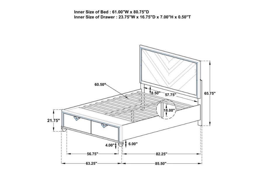 Juego de dormitorio Verónica de 5 piezas tamaño Queen en plata clara 224721Q-S5