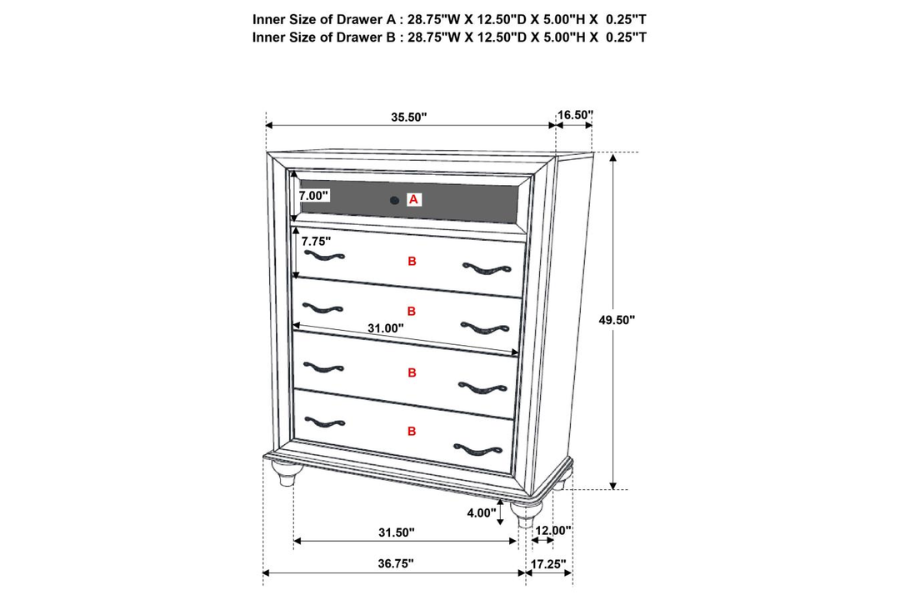 Juego de dormitorio California King de 5 piezas Barzini en blanco 300843KW-S5 Próximamente
