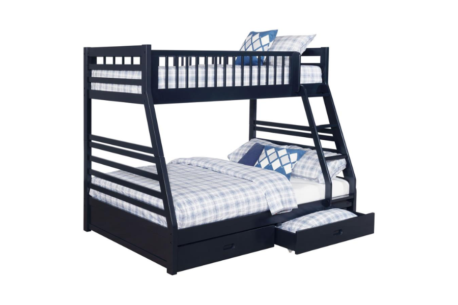 Ashton 2-drawer Wood Twin Over Full Bunk Bed Navy Blue 460181