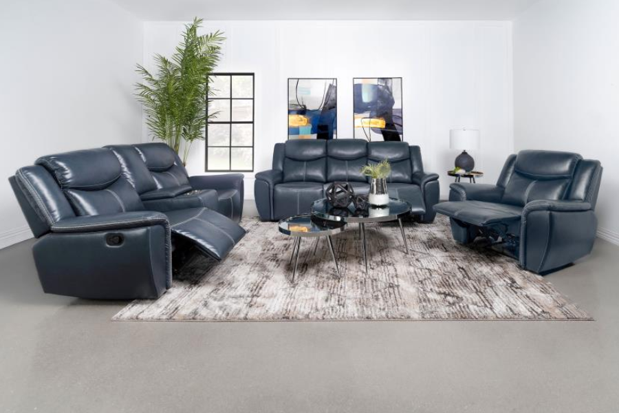 Conjunto de sofá reclinable tapizado de 3 piezas Sloane azul 610271-S3