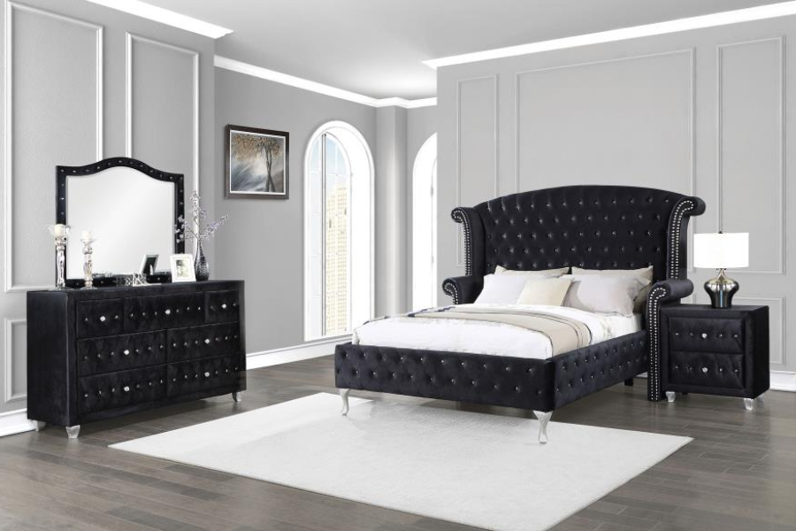 Juego de dormitorio Deanna de 4 piezas en color negro con cama tamaño king 206101KE-S4