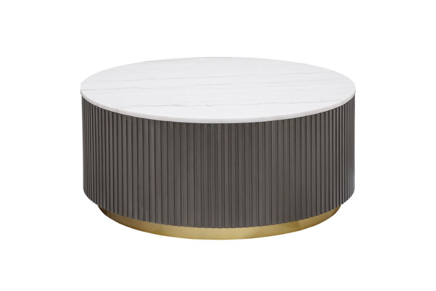Jason Round Marble Top Coffee Table White and Charcoal 710418