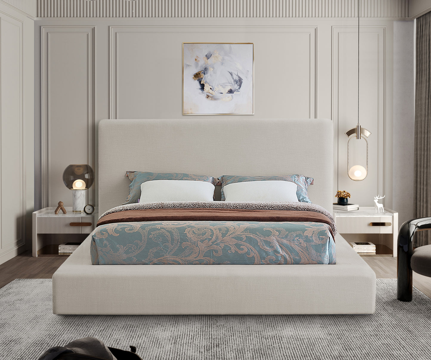 Devin Linen Textured Fabric Bed SKU: DevinBeige-F