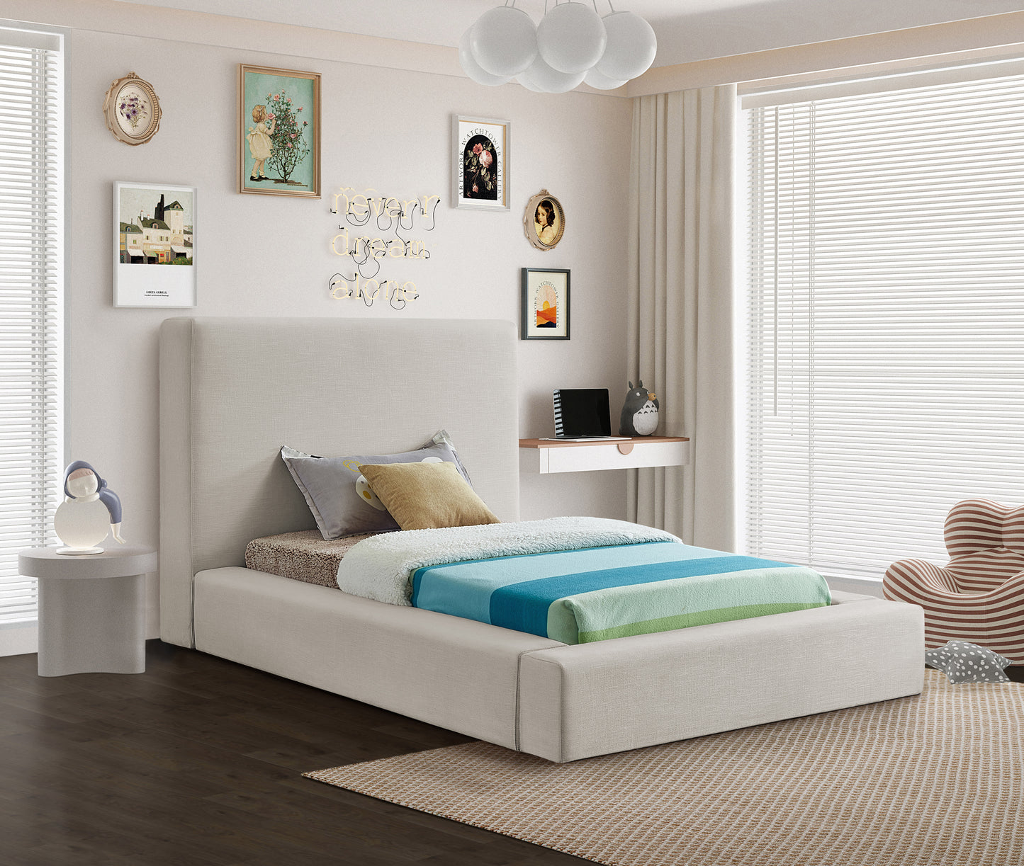 Cama de tela texturizada Devin Linen SKU: DevinBeige-T