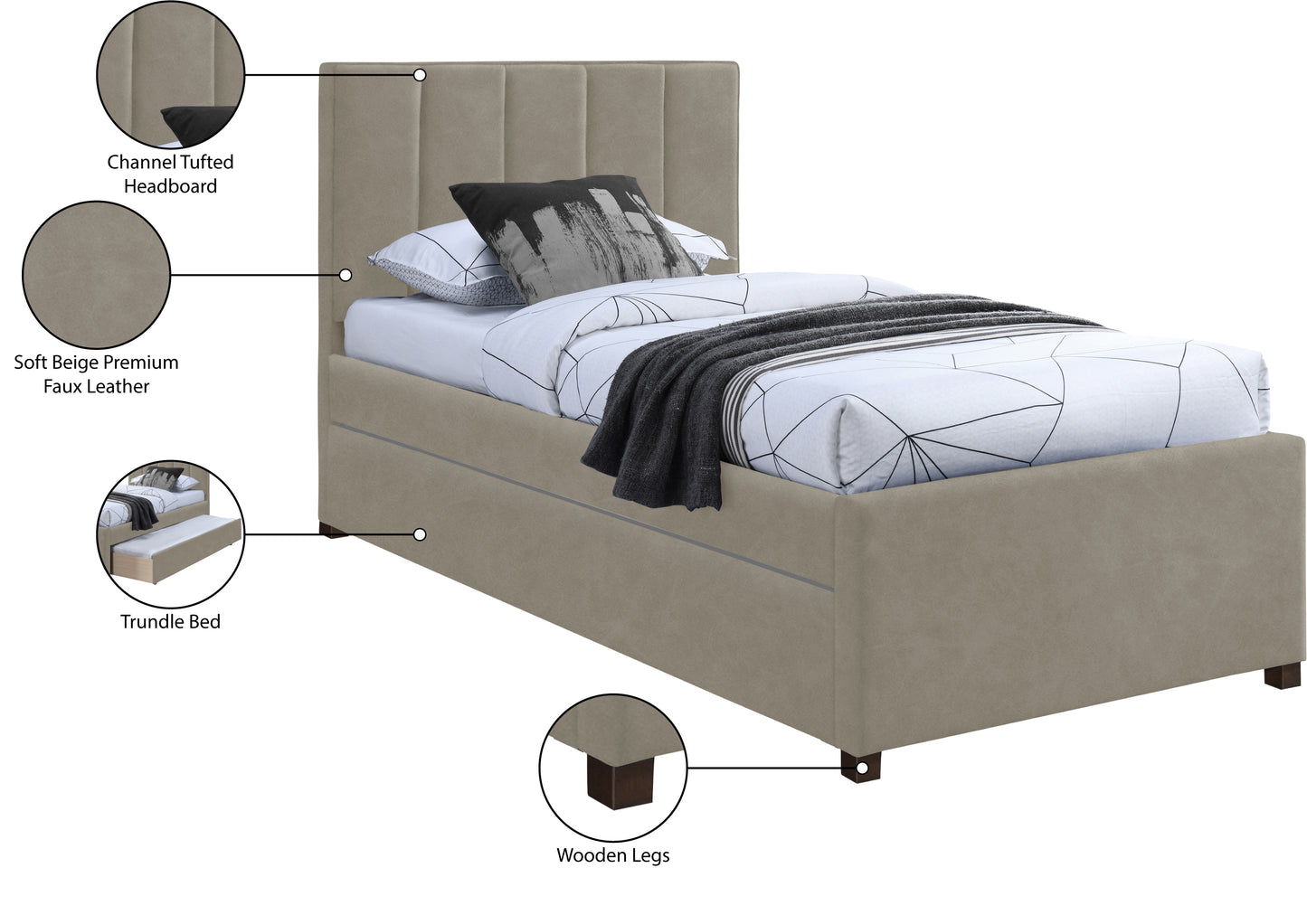 Hudson Faux Leather Twin Trundle Bed SKU: HudsonGreen-T