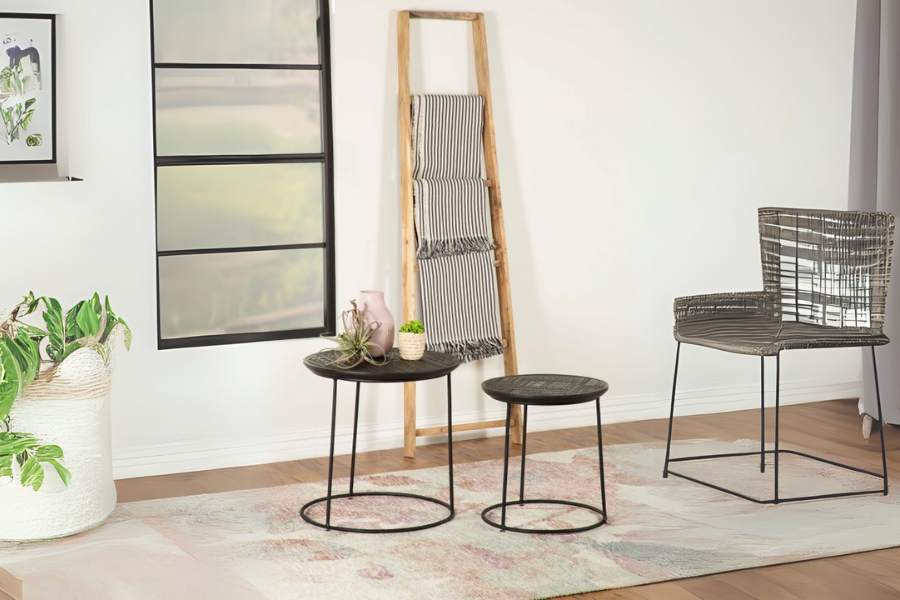 Loannis 2-piece Round Mango Wood Nesting Table Matte Black 935842