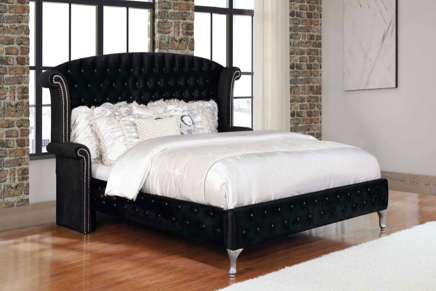 Deanna Upholstered Eastern King Wingback Bed Black 206101KE