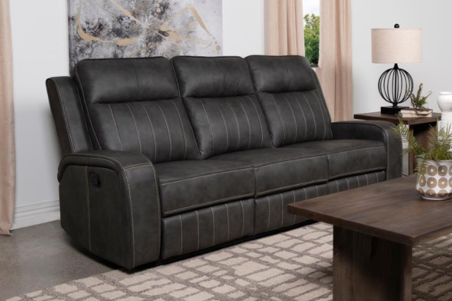 Raelynn Upholstered Track Arm Motion Sofa Grey 603191