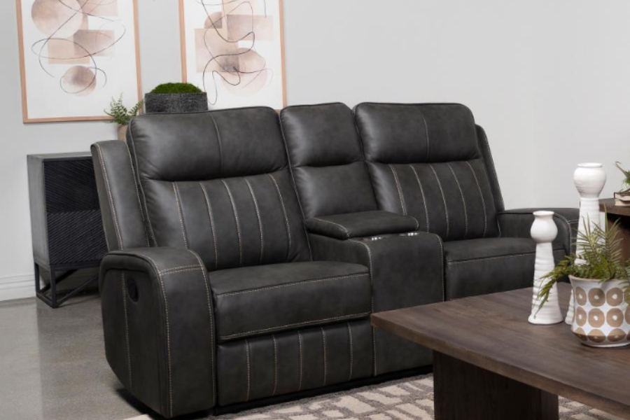 Raelynn Upholstered Track Arm Motion Loveseat Grey 603192