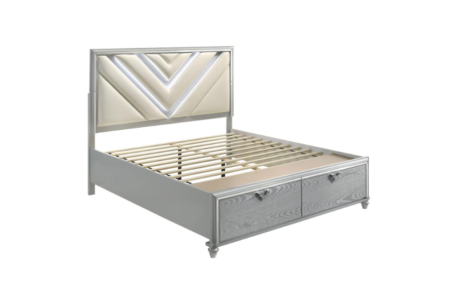Juego de dormitorio Verónica de 5 piezas tamaño Queen en plata clara 224721Q-S5