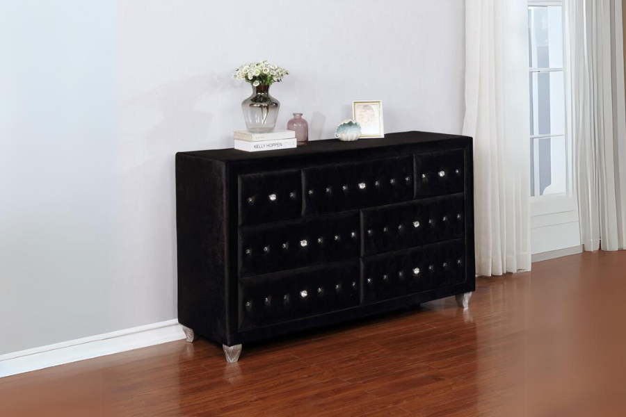 Deanna 7-drawer Upholstered Dresser Black 206103