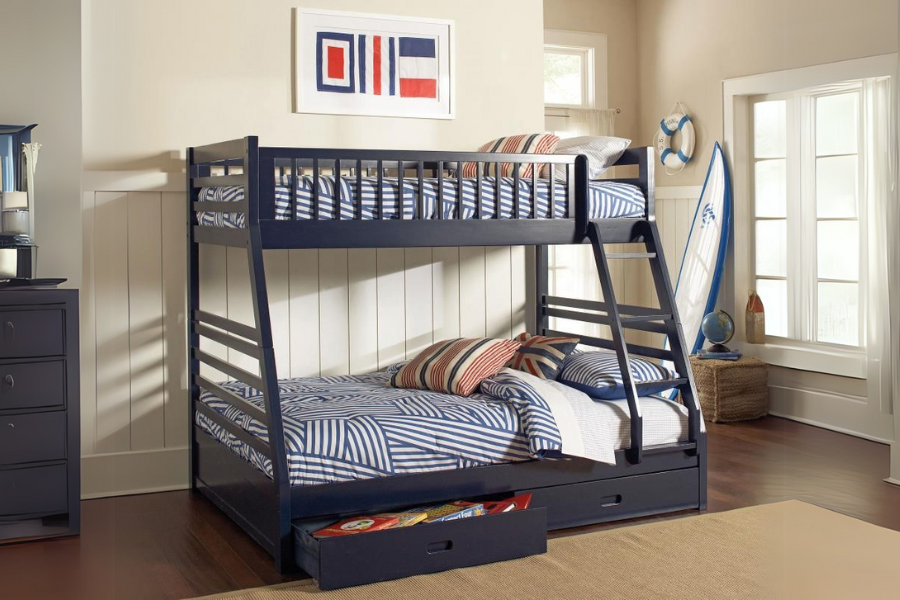 Ashton 2-drawer Wood Twin Over Full Bunk Bed Navy Blue 460181