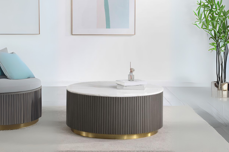 Jason Round Marble Top Coffee Table White and Charcoal 710418