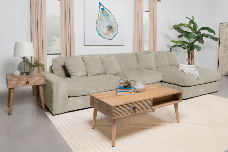 Sofá chaise longue reversible tapizado Blaine en color arena 509899-SET