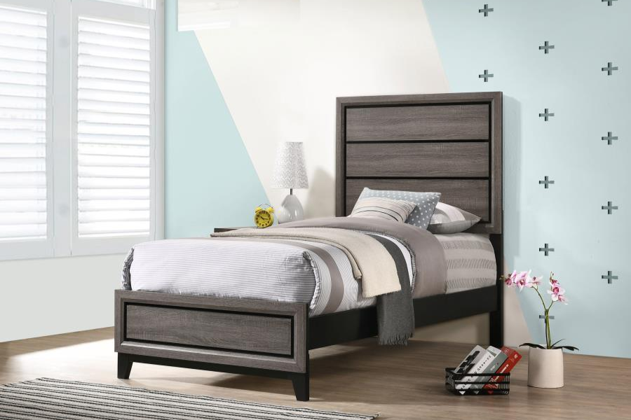 Cama individual con paneles Watson Wood en roble gris 212421T
