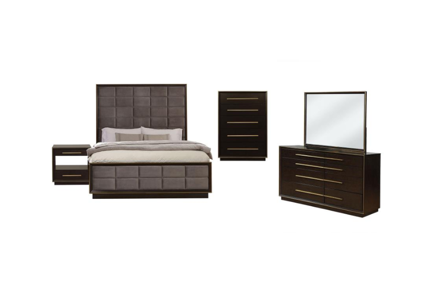 Juego de dormitorio Durango de 5 piezas tamaño Queen en color pimienta ahumada 223261Q-S5