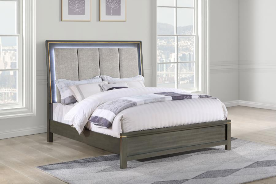 Kieran Wood Queen LED Panel Bed Grey 224741Q