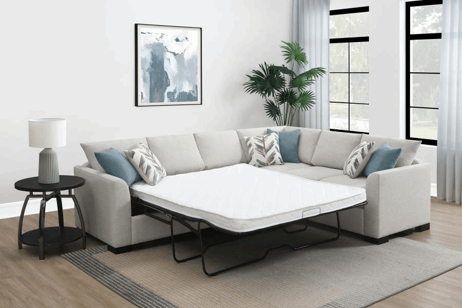 Ashford Chenille Upholstered Sleeper Sectional Sofa Greige 500818