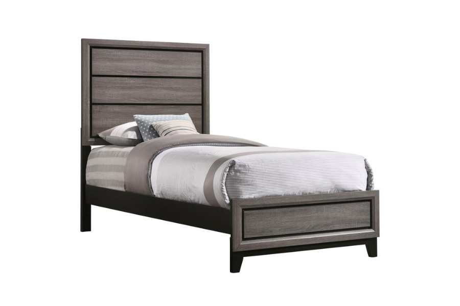 Cama individual con paneles Watson Wood en roble gris 212421T