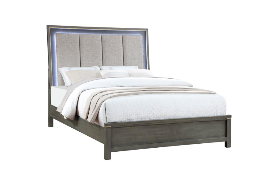 Kieran Wood Queen LED Panel Bed Grey 224741Q