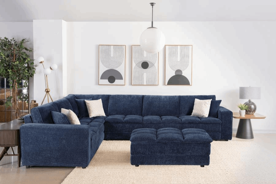 Atlantic Corduroy Upholstered Rectangular Ottoman Blue 551823