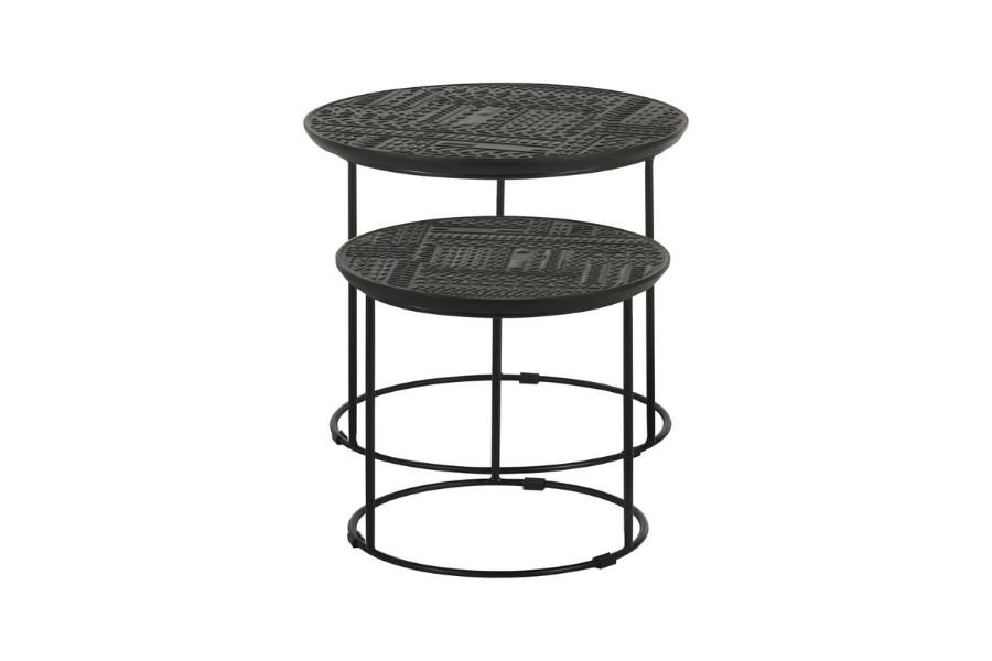 Loannis 2-piece Round Mango Wood Nesting Table Matte Black 935842