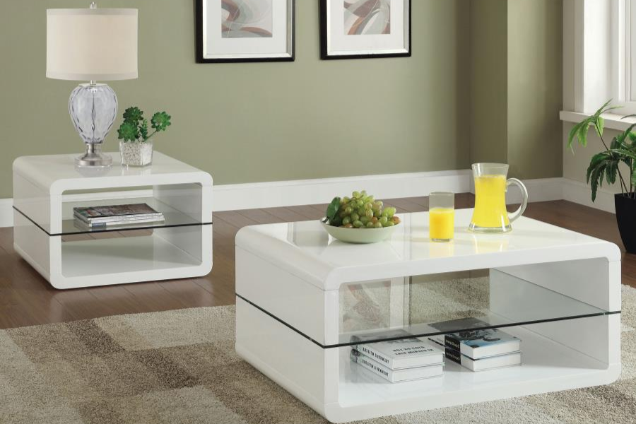 Elana 1-shelf Rectangular Side End Table White High Gloss 703267
