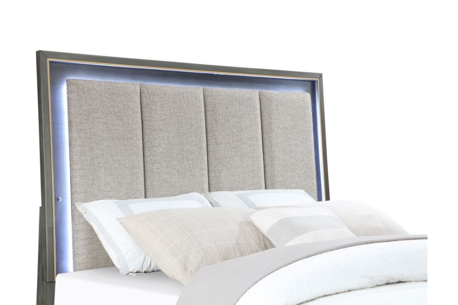 Kieran Wood Queen LED Panel Bed Grey 224741Q