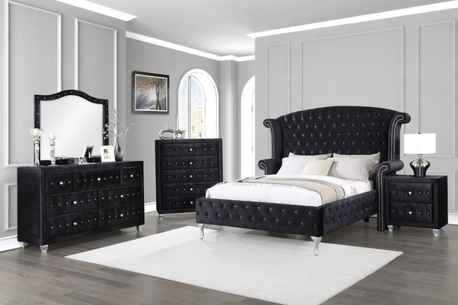 Deanna Upholstered Eastern King Wingback Bed Black 206101KE