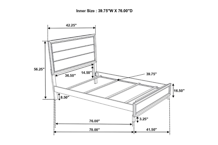 Cama individual con paneles Watson Wood en roble gris 212421T
