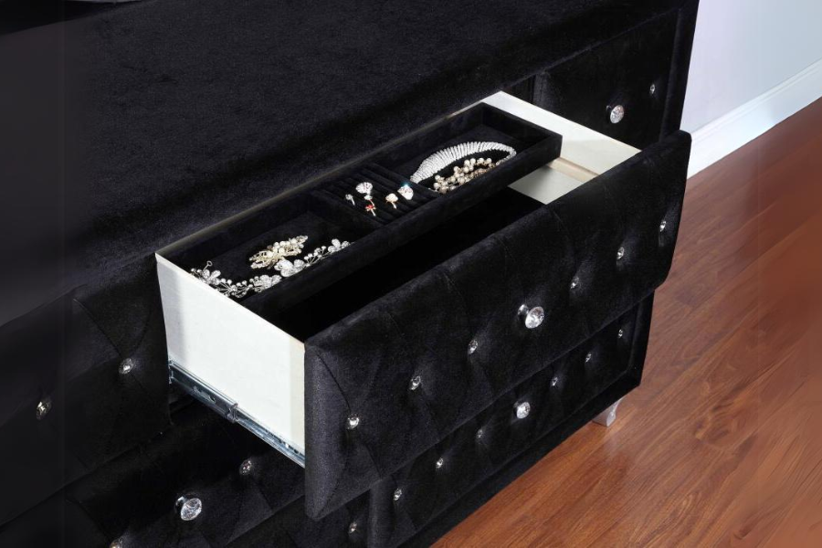 Deanna 7-drawer Upholstered Dresser Black 206103