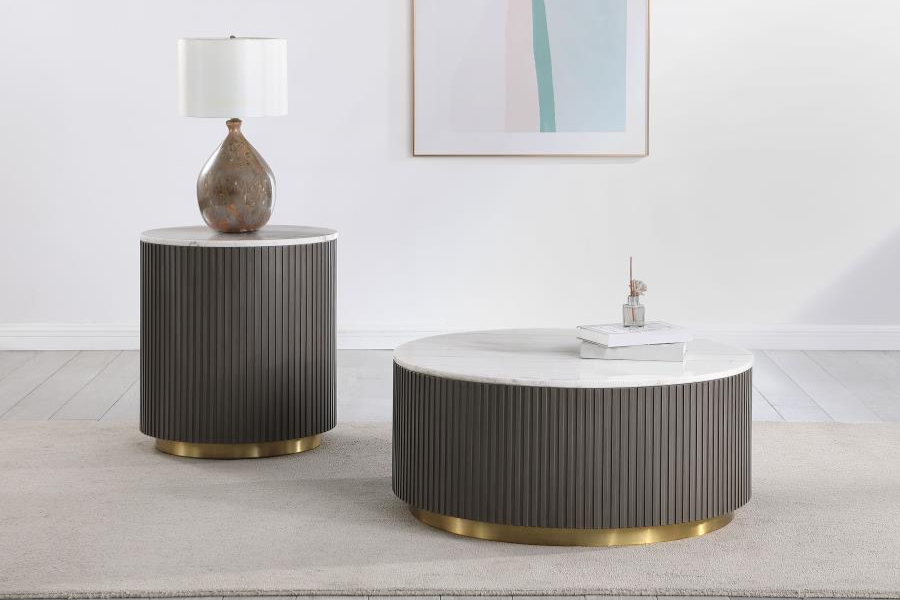 Jason Round Marble Top Coffee Table White and Charcoal 710418