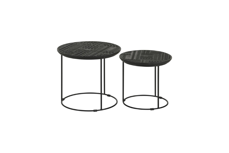 Loannis 2-piece Round Mango Wood Nesting Table Matte Black 935842