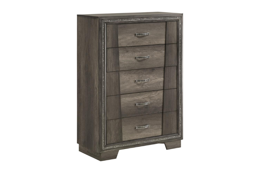 Juego de dormitorio Janine Eastern King de 5 piezas en gris 223551KE-S5 Próximamente