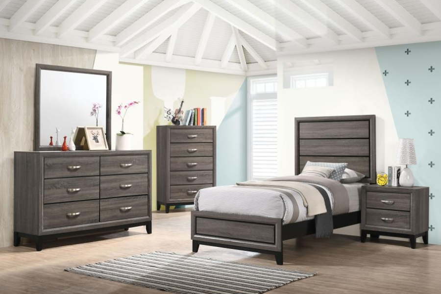 Cama individual con paneles Watson Wood en roble gris 212421T