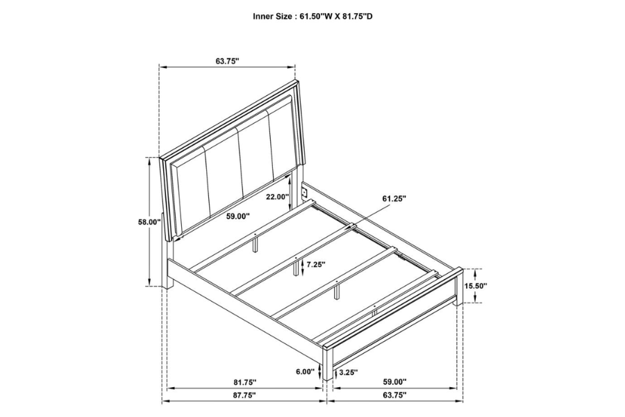 Kieran Wood Queen LED Panel Bed Grey 224741Q