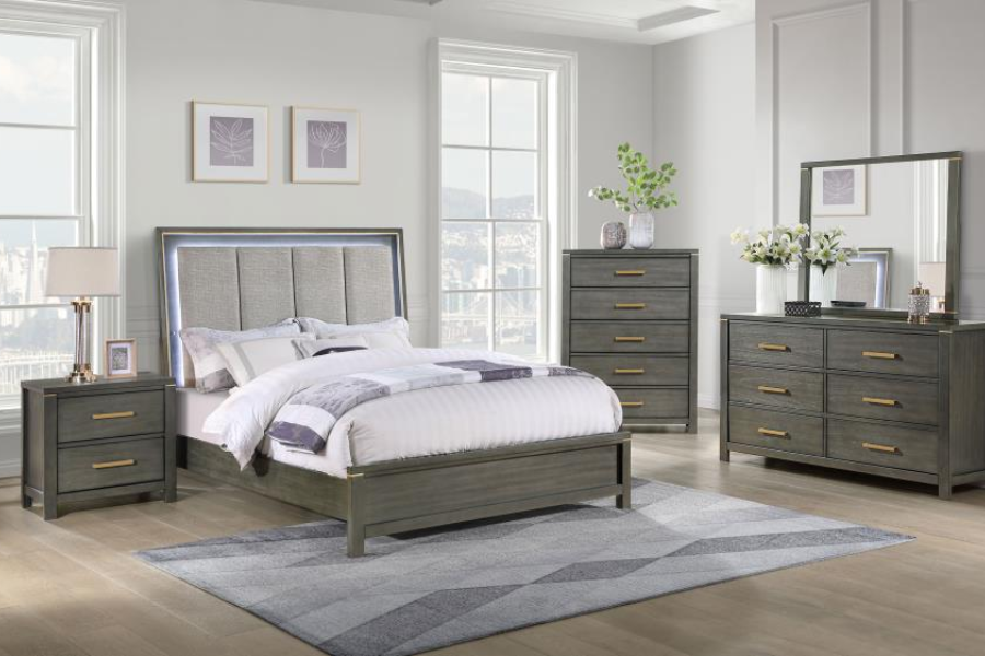 Kieran Wood Queen LED Panel Bed Grey 224741Q