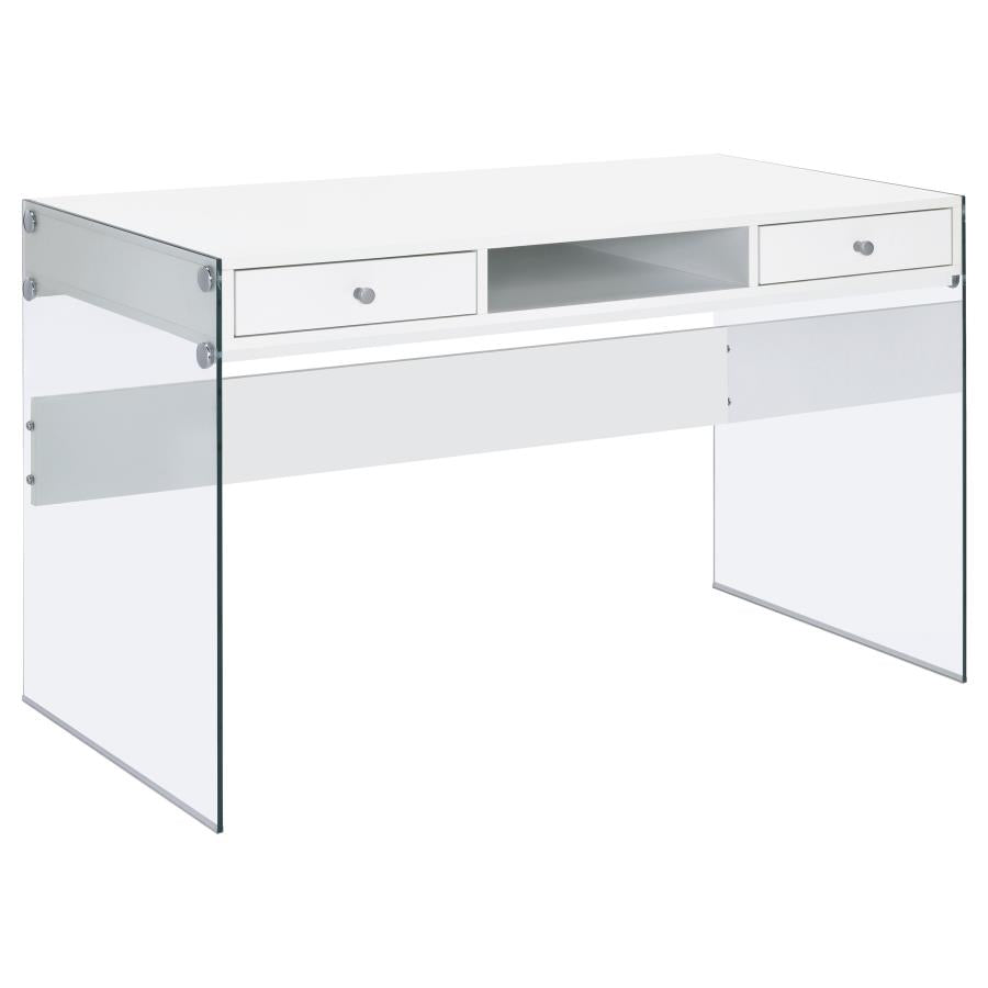 Escritorio Dobrev con 2 cajones en blanco brillante y transparente 800829
