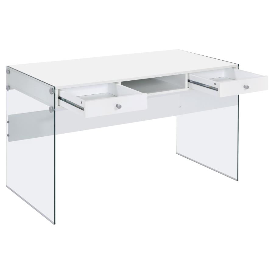 Escritorio Dobrev con 2 cajones en blanco brillante y transparente 800829