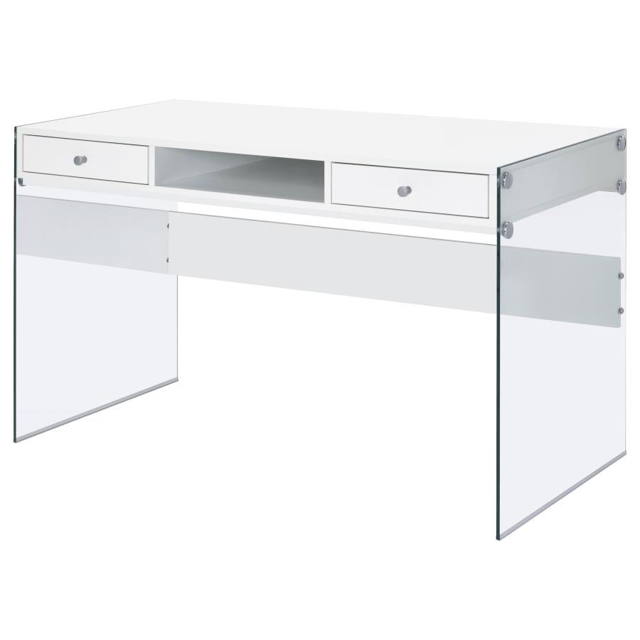 Escritorio Dobrev con 2 cajones en blanco brillante y transparente 800829