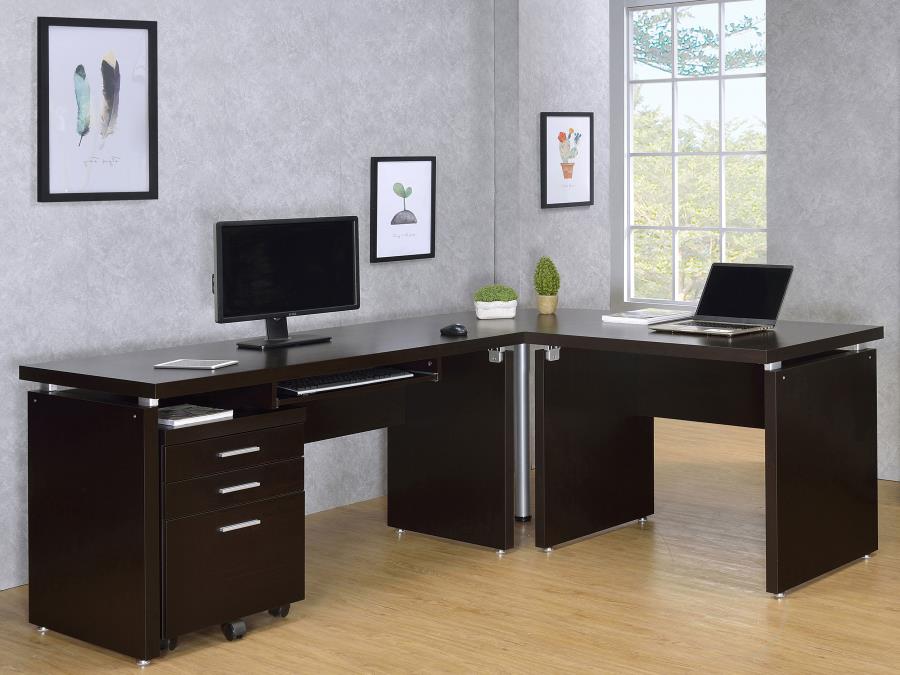 Conjunto de oficina en casa Skylar de 2 piezas, escritorio en forma de L con archivador, color capuchino