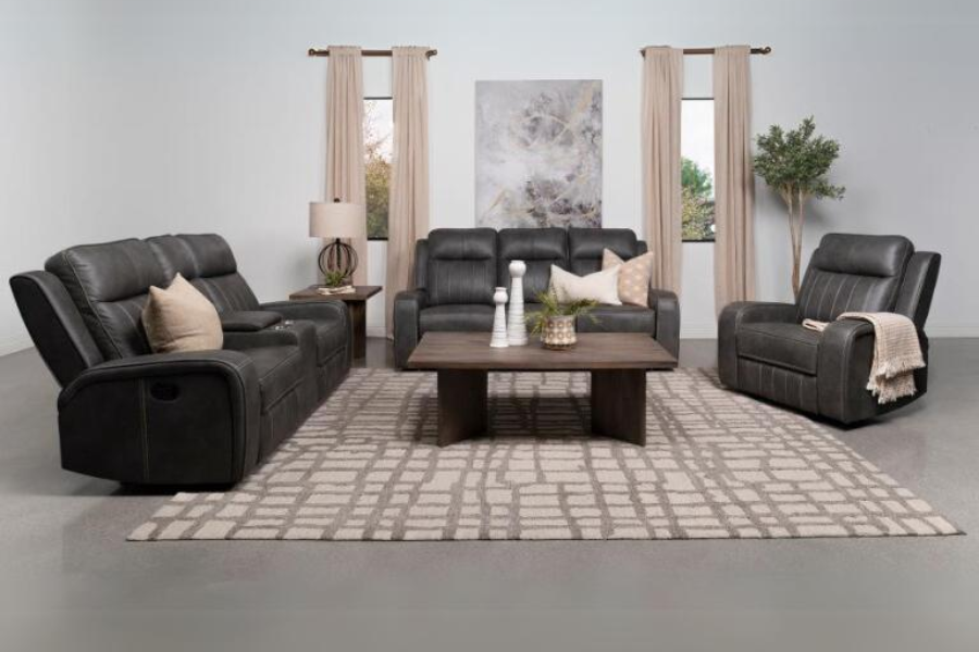 Raelynn Upholstered Track Arm Motion Sofa Grey 603191