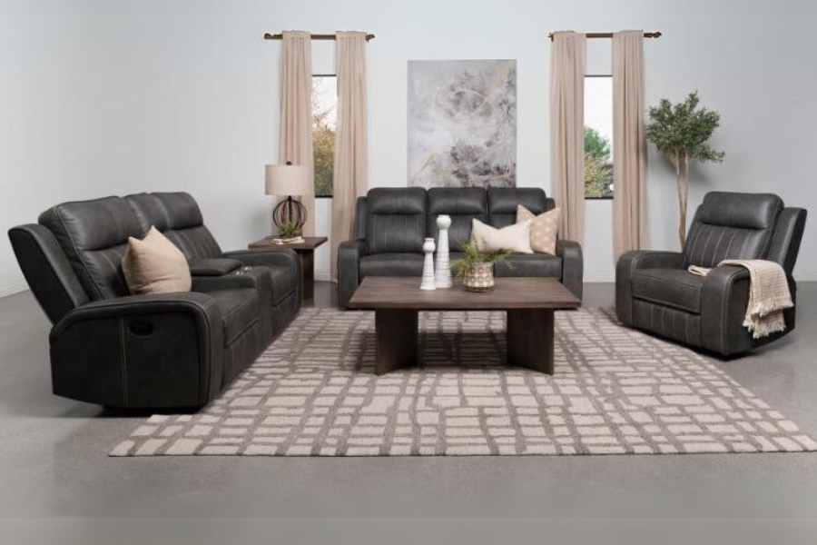Raelynn Upholstered Track Arm Motion Loveseat Grey 603192