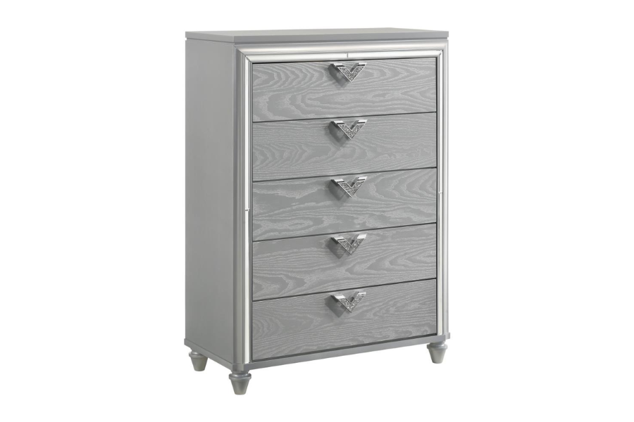 Juego de dormitorio Verónica de 5 piezas tamaño Queen en plata clara 224721Q-S5