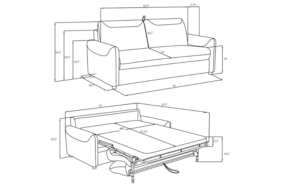 Rylie Upholstered Sofa Sleeper with Queen Mattress Grey 360029