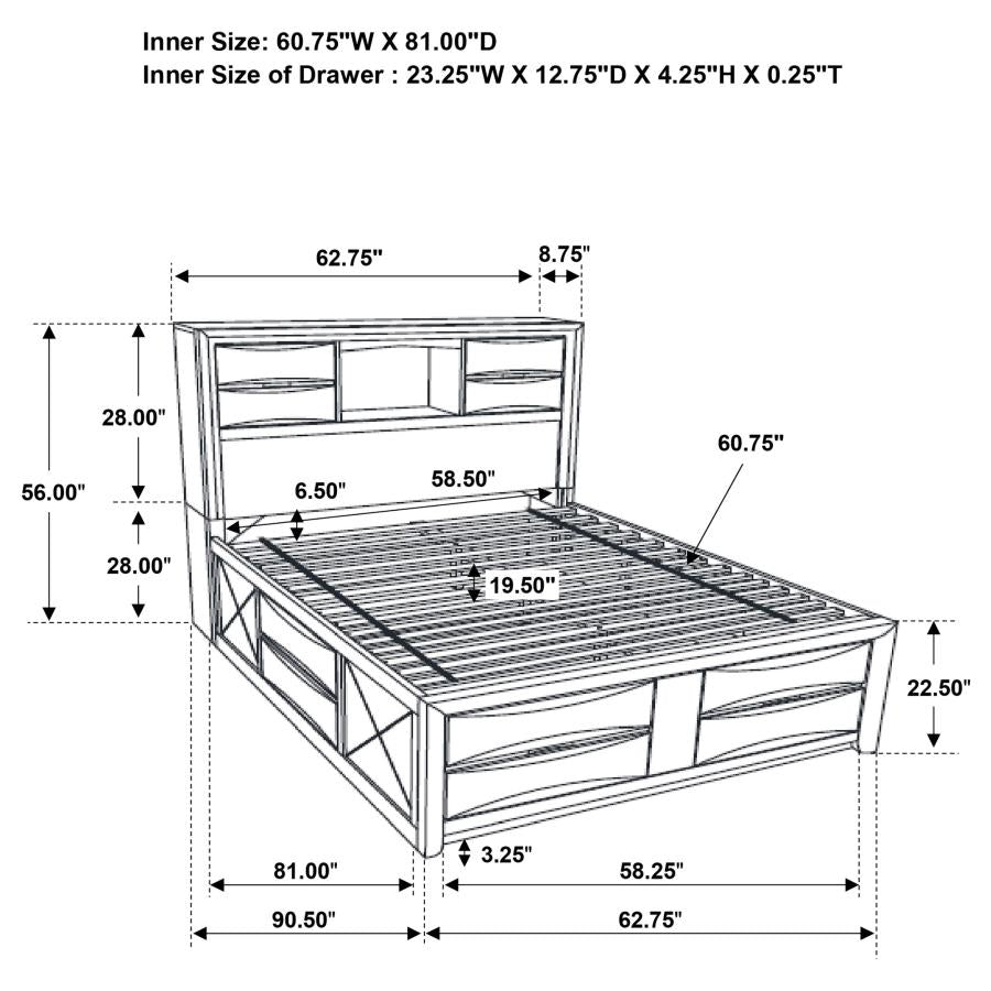 Cama Queen Briana Wood con estantería de almacenaje, color negro, modelo 202701Q