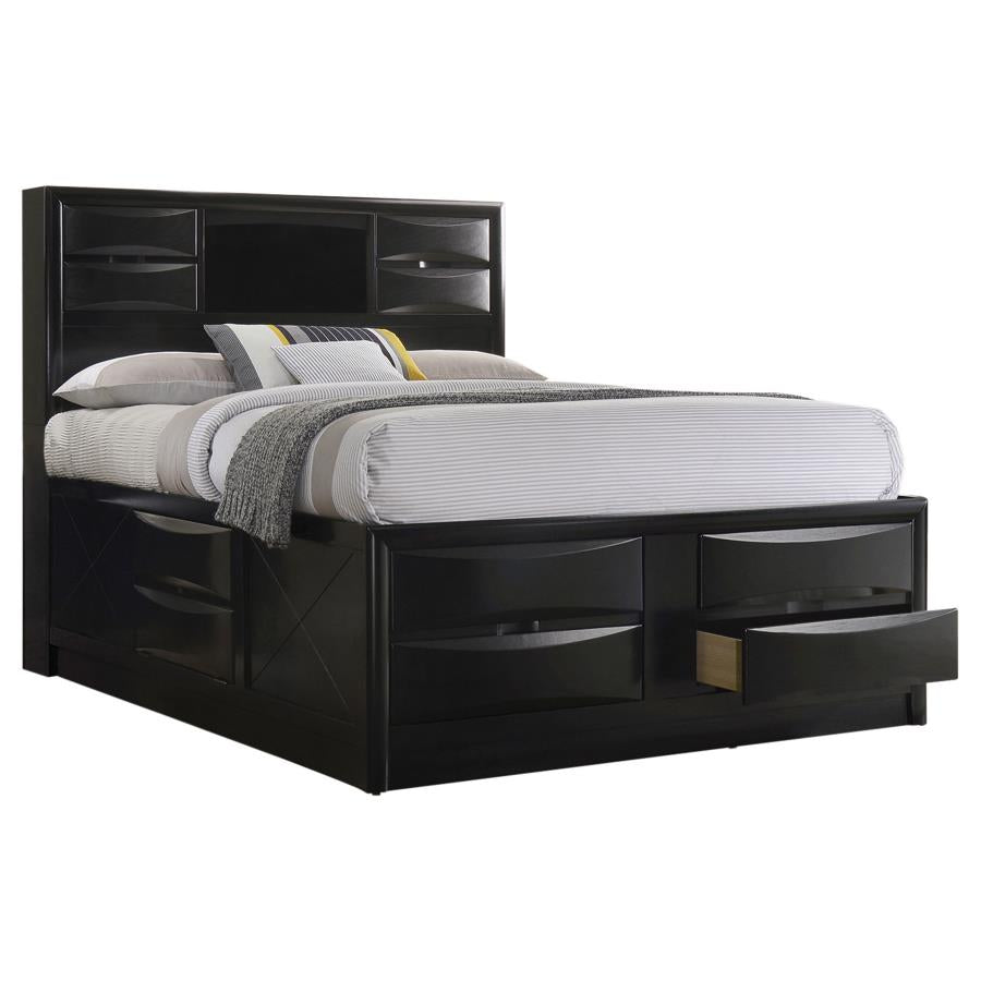 Cama Queen Briana Wood con estantería de almacenaje, color negro, modelo 202701Q