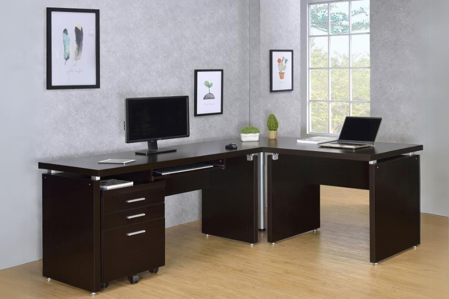 Conjunto de oficina en casa Skylar de 2 piezas, escritorio en forma de L con archivador, color capuchino